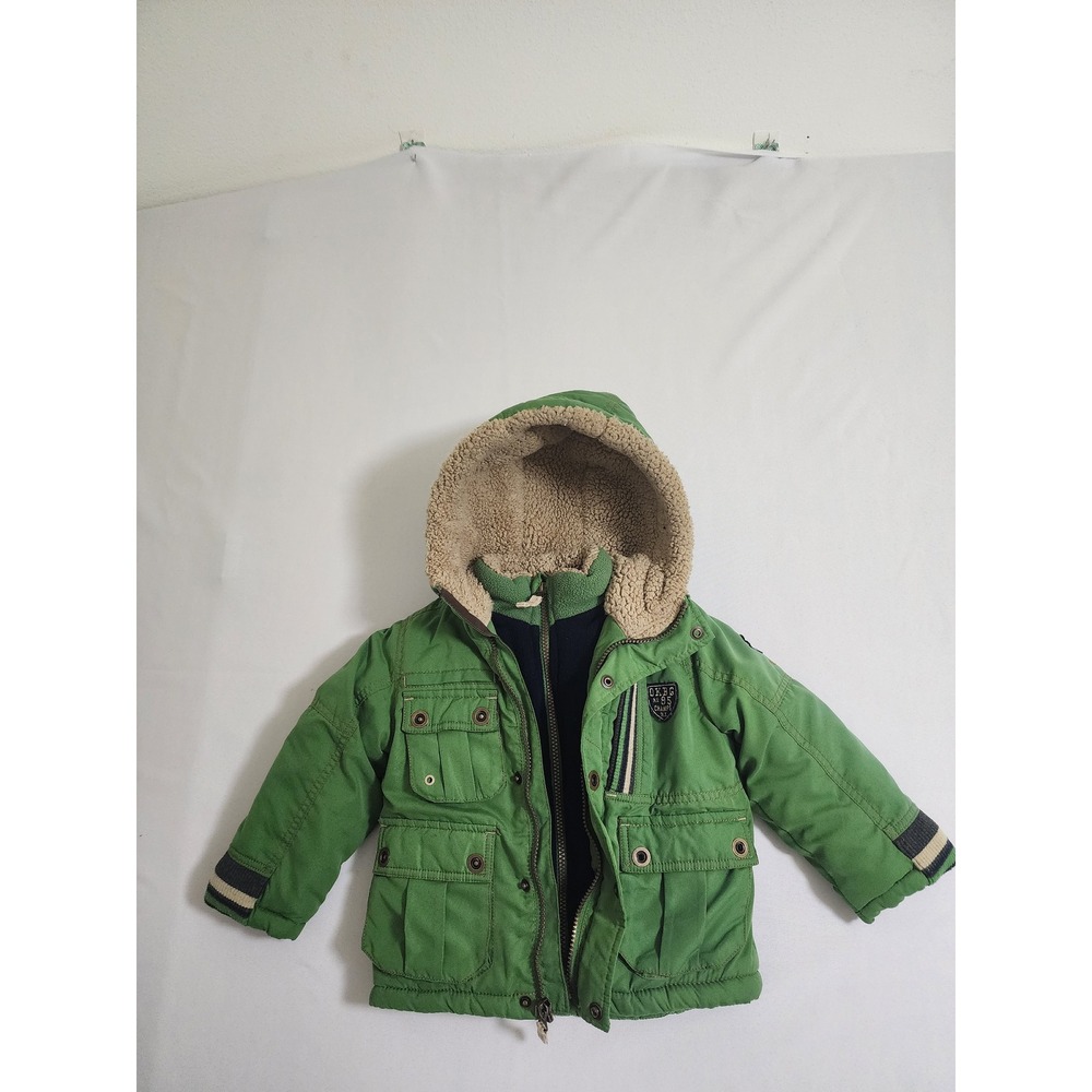 OshKosh Bgosh Boys Green Sherpa Lined Hooded Winter Puffer Parka Jacket 3T - Picture 6 of 8